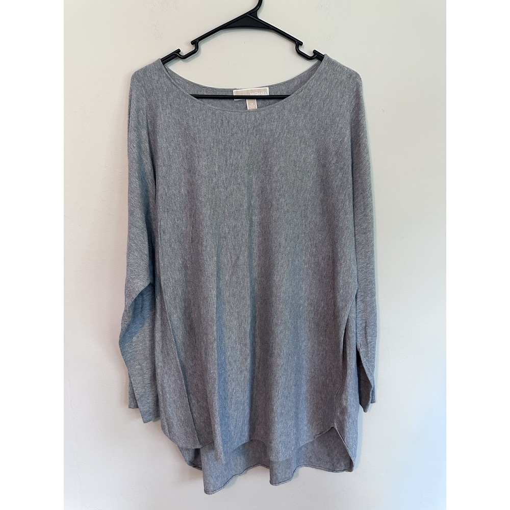 PLUS SIZE Michael Kors 1X XL Gray Knit Lightweight Knit Bat Sleeve Quiet Luxury